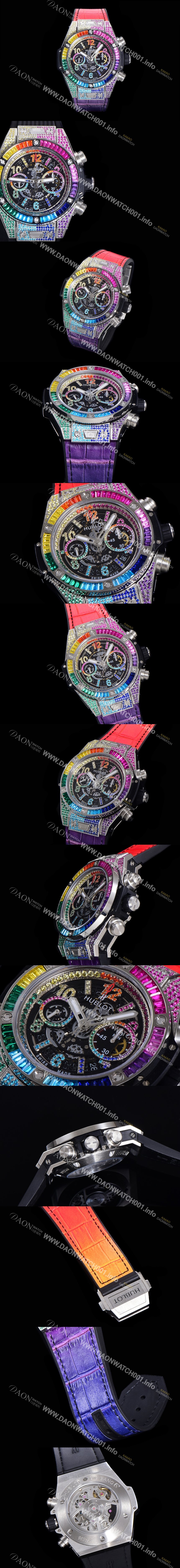 SA급 휴블렛 남성용 빅뱅 유니코 45mm 오토매틱 HUB1280 타입 다이아몬드 풀케이스 러버줄 스켈래톤 다이얼  hub5125 xx