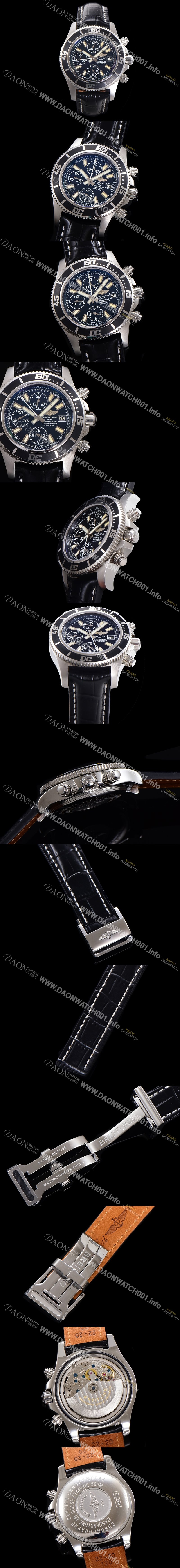 SA급 브라이틀링 남성용 에어로마린 슈퍼오션 어비스 크로노그래프 오토매틱 Eta7750-2 타입 44mm 가죽줄 블랙다이얼 bre8680 xx