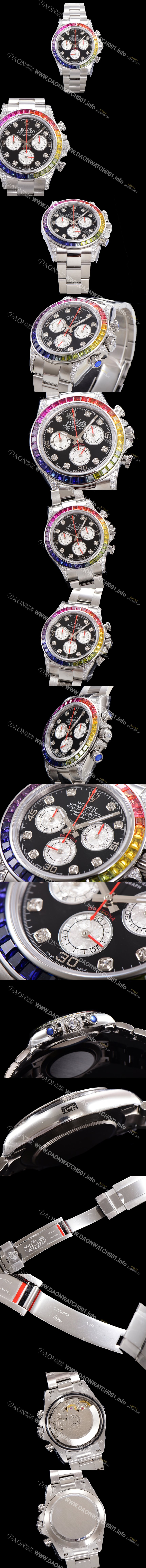SA급 로렉스 남성용 데이토나 오이스터 다이아/큐빅 ETA7750-2 타입 오토매틱 크로노그래프 40mm 블랙다이얼 rol2624 xx