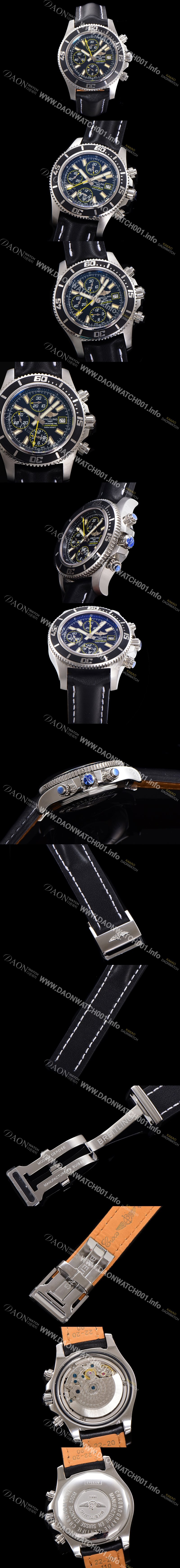 SA급 브라이틀링 남성용 에어로마린 슈퍼오션 어비스 크로노그래프 오토매틱 Eta7750-2 타입 44mm 가죽줄 블랙다이얼 bre0662 xx