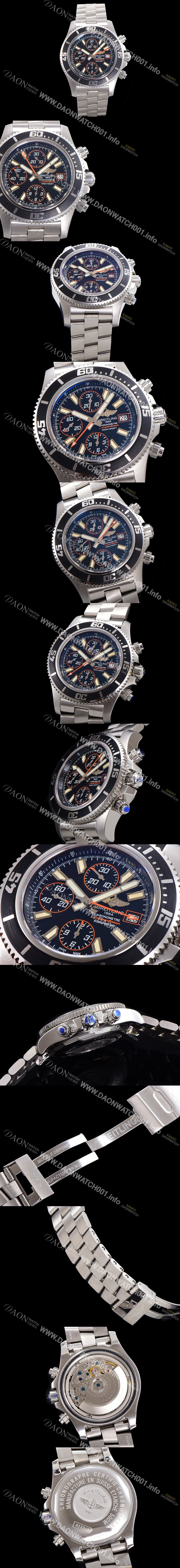 SA급 브라이틀링 남성용 에어로마린 슈퍼오션 어비스 크로노그래프 오토매틱 Eta7750-2 타입 44mm 메탈시계 블랙다이얼 bre4982 xx
