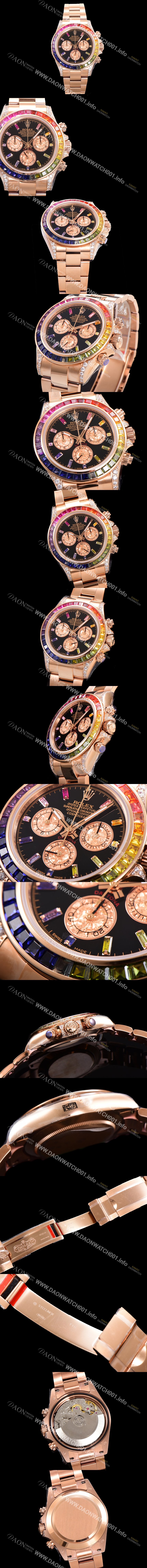 SA급 로렉스 남성용 데이토나 오이스터 다이아/큐빅 ETA7750-2 타입 오토매틱 크로노그래프 40mm 18K 로즈골드 블랙다이얼 rol4604 xx