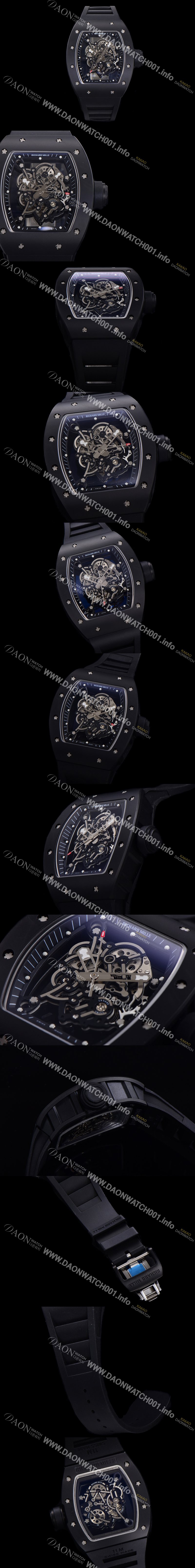 SA급 리차드밀레 남성용 RM055 블랙 PVD코딩 스켈레톤 다이얼 러버 스트랩 기계식 수동형 무브먼트 RIC07173 xx