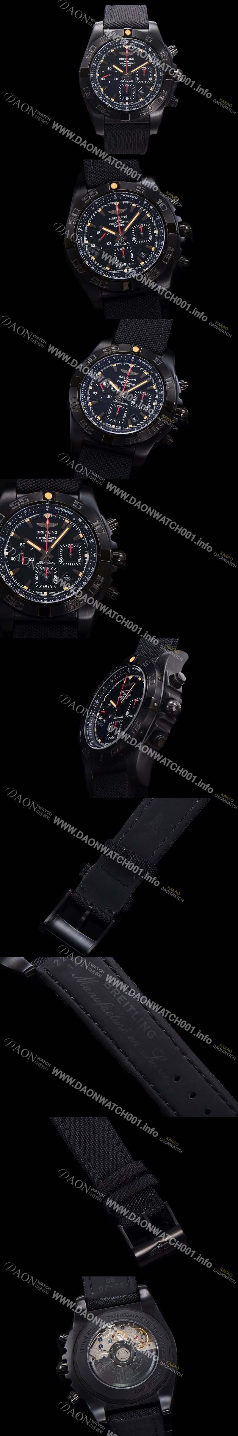 SA급 브라이틀링 남성용 크로노맷  DLC 블랙스틸 오토매틱 ETA 7750-2 타입 44mm 나토천/가죽믹스 블랙다이얼  bre2026 xx