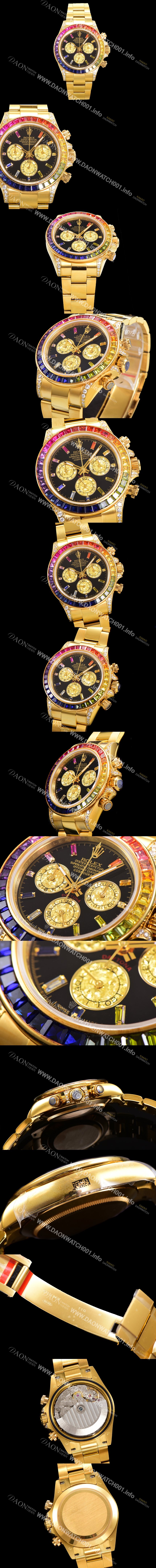 SA급 로렉스 남성용 데이토나 오이스터 다이아/큐빅 ETA7750-2 타입 오토매틱 크로노그래프 40mm 18K 옐루골드 블랙다이얼 rol2024 xx