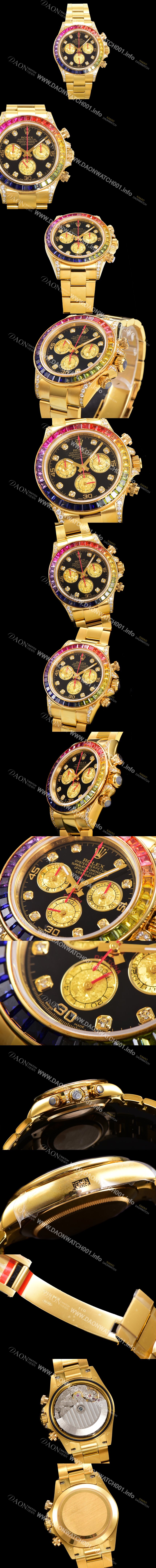 SA급 로렉스 남성용 데이토나 오이스터 다이아/큐빅 ETA7750-2 타입 오토매틱 크로노그래프 40mm 18K 옐루골드 블랙다이얼  rol0986 xx