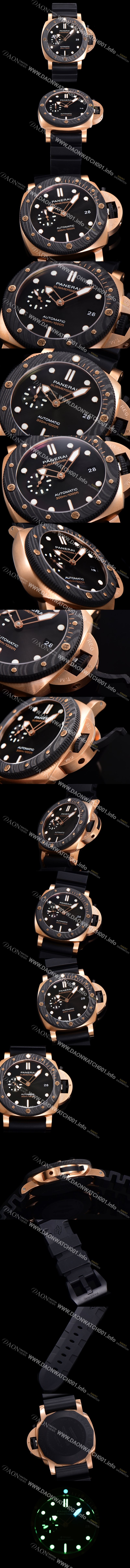 SA급 파네라이 남성용 서브머시블 팸 PAM01070 오토매틱 Cal P. 900 타입 44mm 18K 로즈골드  카본재질 나토천밴드 블랙다이얼 pan6829 xx