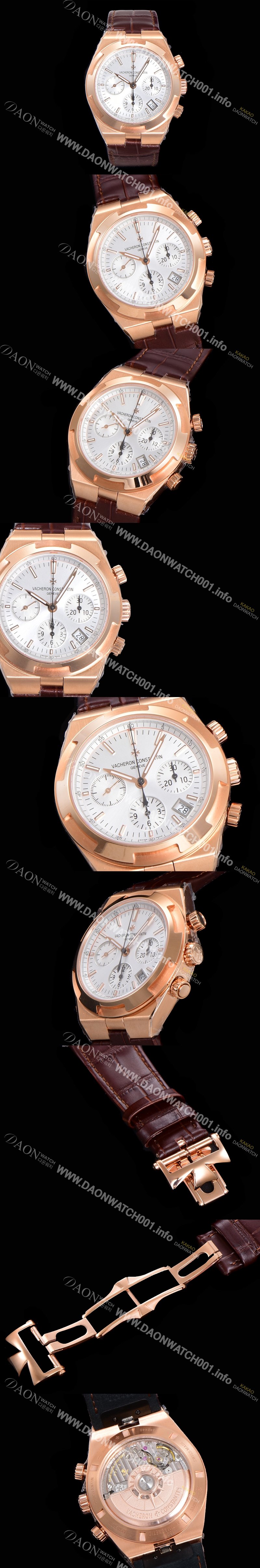 SA급 바쉐런콘스탄틴 남성용 오버시즈 크로노그래프 42mm 오토매틱 5500S 18K 로즈골드 가죽줄 화이트다이얼 vac3595 xx