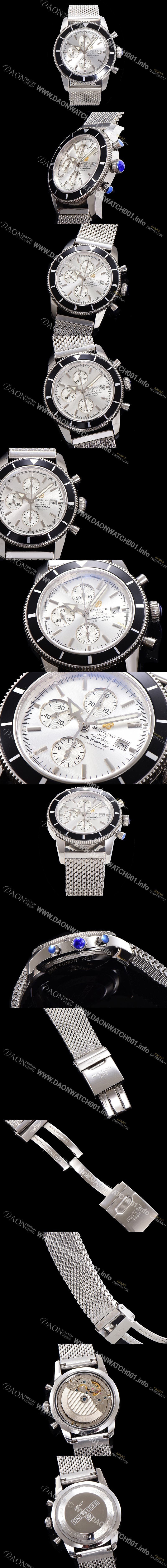 SA급 브라이틀링 남성용 슈퍼오션 해리티지 크로노그래프 ETA7750-2 타입 오토매틱 46mm 메쉬 메탈줄 화이트 실버다이얼 bre9082 xx