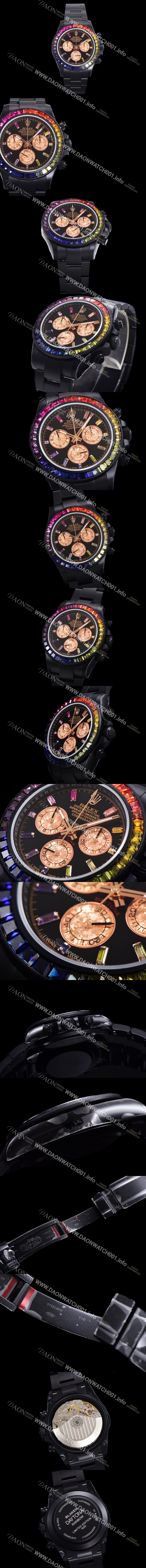 SA급 로렉스 남성용 데이토나 오이스터 다이아/큐빅/DLC 블랙코팅 ETA7750-2 타입 오토매틱 크로노그래프 40mm 블랙다이얼 rol2268 xx