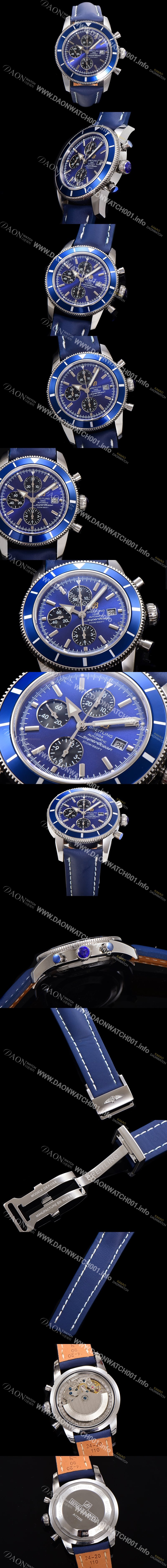 SA급 브라이틀링 남성용 슈퍼오션 해리티지 크로노그래프 ETA7750-2 타입 오토매틱 46mm 가죽줄  블루다이얼 bre9642 xx