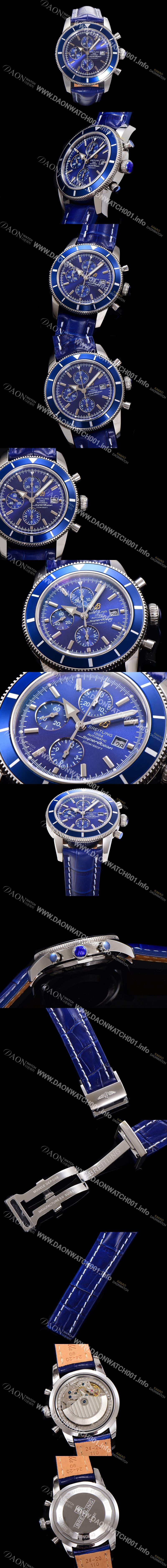 SA급 브라이틀링 남성용 슈퍼오션 해리티지 크로노그래프 ETA7750-2 타입 오토매틱 46mm 가죽줄 블루다이얼 bre6946 xx