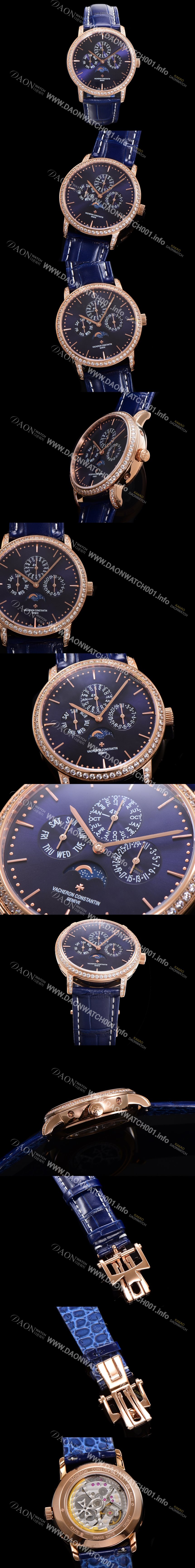 SA급 바쉐런콘스탄틴 남성용 패트리모니 다이아셋팅 로즈골드 논페이즈 오토매틱 1120타입 41mm 가죽줄 블루다이얼 vac4606 xx