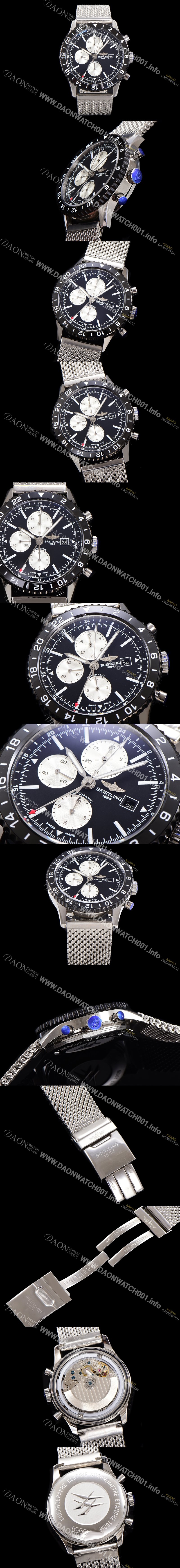 SA급 브라이틀링 남성용 크로노라이너 오토매틱 ETA 7750-2B 타입 46mm 메쉬메탈줄 세라믹 블랙다이얼 bre6846 xx