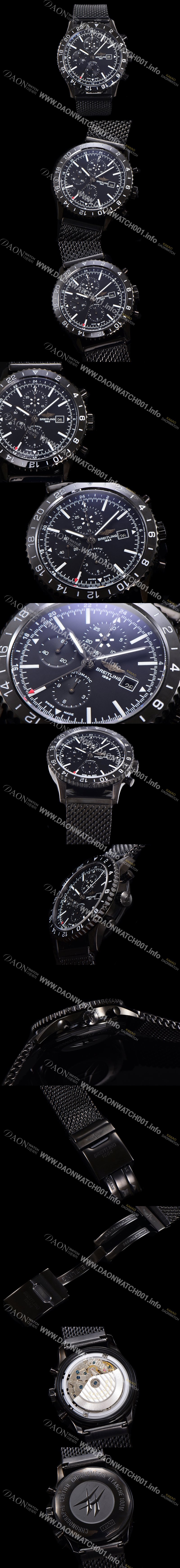 SA급 브라이틀링 남성용 크로노라이너 오토매틱 ETA 7750-2B 타입 46mm 메쉬메탈줄 세라믹 PVD 코팅 블랙다이얼 bre8294 xx