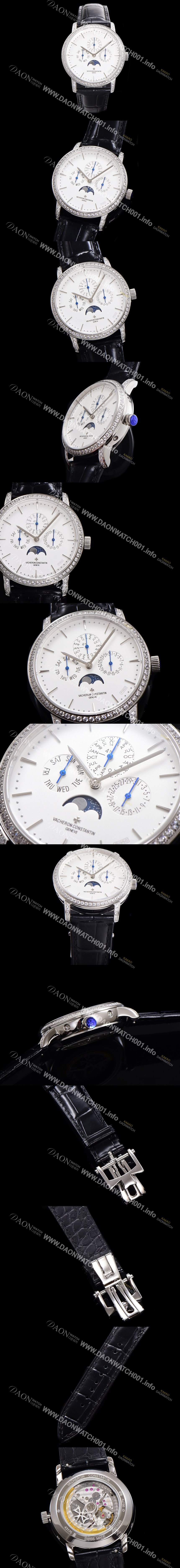 SA급 바쉐런콘스탄틴 남성용 패트리모니 다이아셋팅 논페이즈 오토매틱 1120타입 41mm 가죽줄 화이트다이얼   vac0286 xx