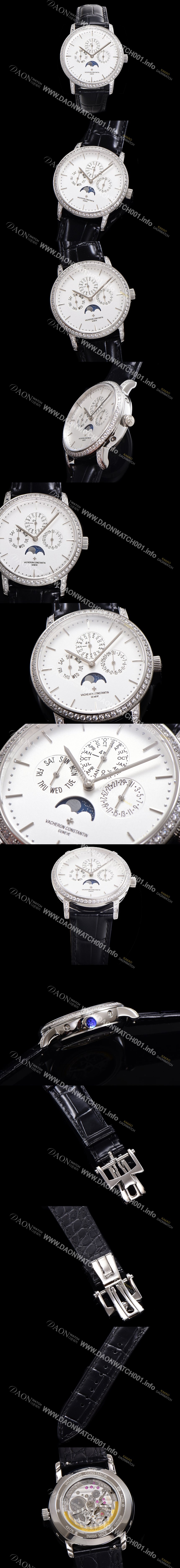 SA급 바쉐런콘스탄틴 남성용 패트리모니 다이아셋팅 논페이즈 오토매틱 1120타입 41mm 가죽줄 화이트다이얼 vac0668 xx