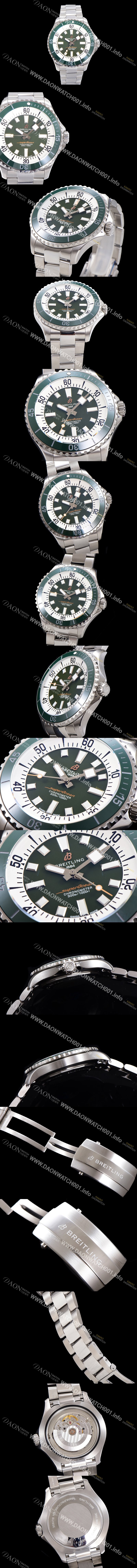 SA급 브라이틀링 뉴 다이버워치 남성용 슈퍼오션 44mm 오토매틱 ETA2824-2 타입 크로노미터 메탈줄 세라믹베젤 그린다이얼 bre4482 xx