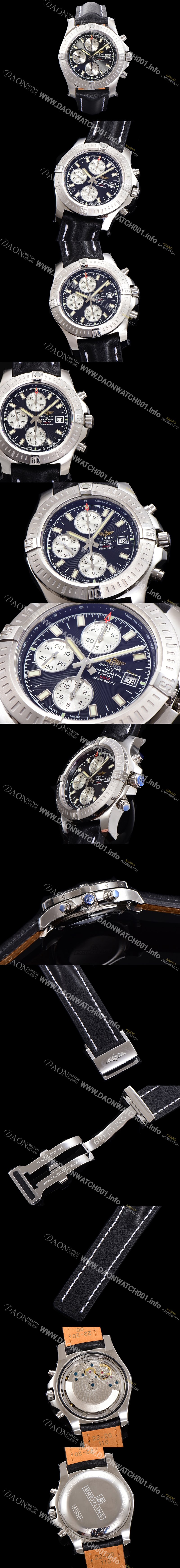 SA급 브라이틀링 남성용 어벤져 크로노그래프 ETA 7750-2 타입 45mm 가죽줄 블랙다이얼 bre6269 xx