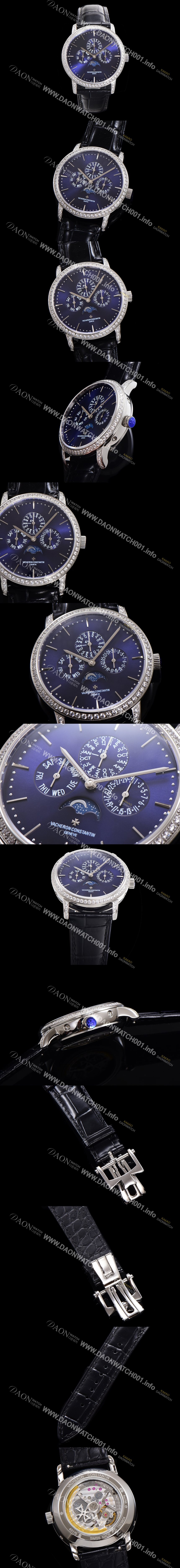 SA급 바쉐런콘스탄틴 남성용 패트리모니 다이아셋팅 논페이즈 오토매틱 1120타입 41mm 가죽줄 블루다이얼 vac6648 xx