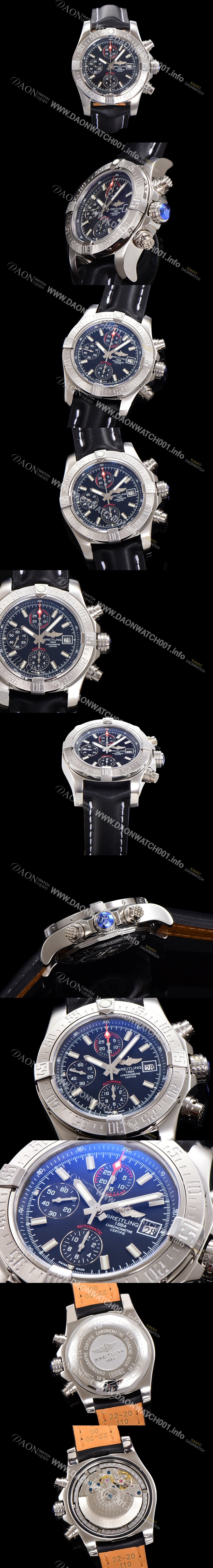 SA급 브라이틀링 남성용 어벤져 크로노그래프 ETA 7750-2 타입 45mm 가죽줄 블랙다이얼 bre4869 xx