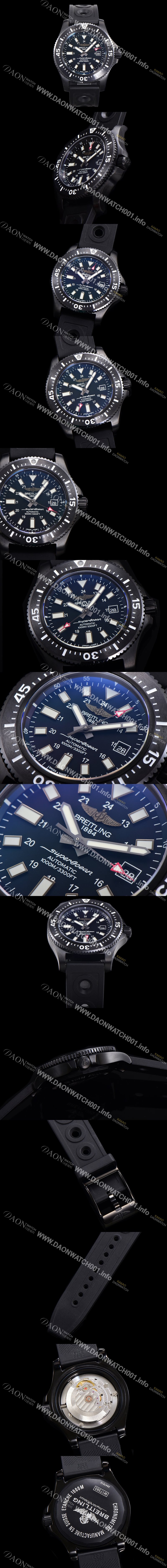 SA급 브라이틀링 남성용 슈퍼오션 스페셜 오토매틱 ETA2824-2 44mm PVD 코팅 케이스 러버우레탄 블랙다이얼 bre4260 xx