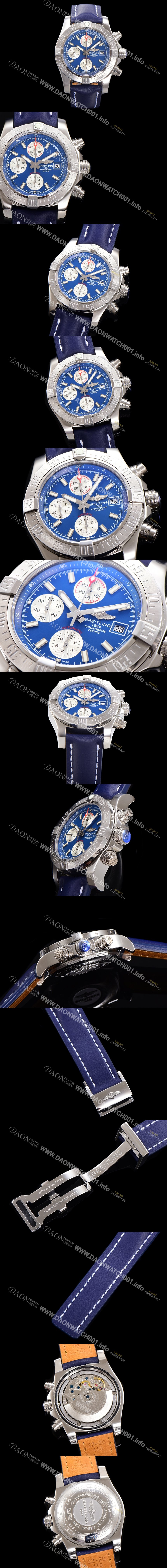 SA급 브라이틀링 남성용 어벤져 크로노그래프 ETA 7750-2 타입 45mm 가죽줄 블루다이얼 bre8866 xx