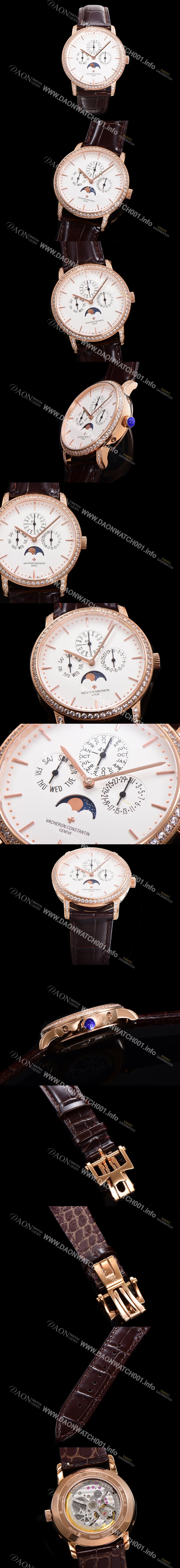 SA급 바쉐런콘스탄틴 남성용 패트리모니 다이아셋팅 로즈골드 논페이즈 오토매틱 1120타입 41mm 가죽줄 화이트다이얼 vac8866 xx