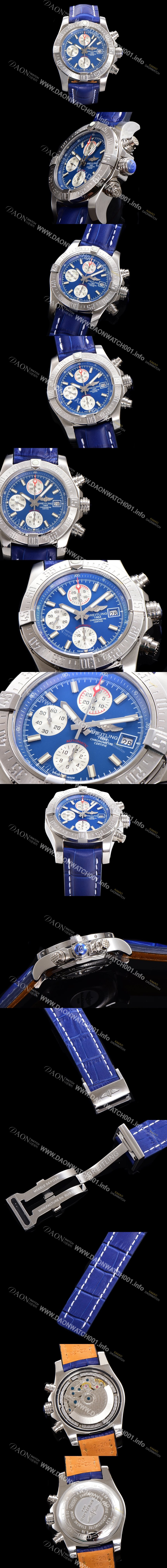 SA급 브라이틀링 남성용 어벤져 크로노그래프 ETA 7750-2 타입 45mm 가죽줄 블루다이얼 bre6448 xx