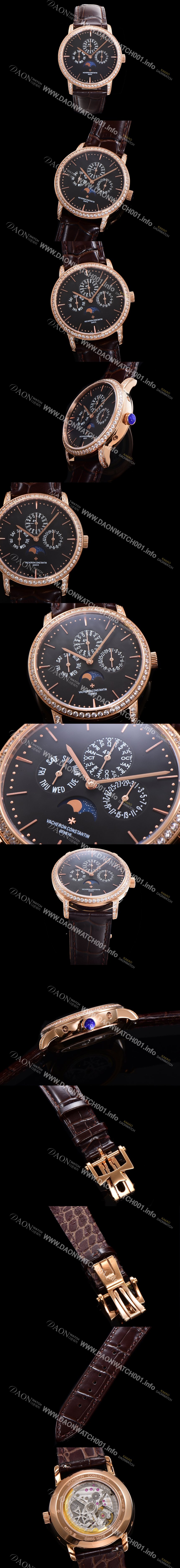SA급 바쉐런콘스탄틴 남성용 패트리모니 다이아셋팅 로즈골드 논페이즈 오토매틱 1120타입 41mm 가죽줄 블랙다이얼 vac9682 xx