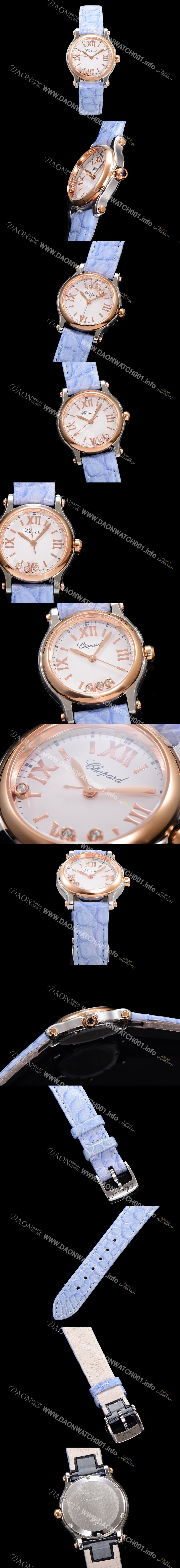 SA급 쇼파드 여성용 해피스포츠 다이아몬드 쿼츠 오리지널 ETA956.102 타입 스몰30mm 레이디스 금장시계  가죽줄 화이트다이얼 cho8240 xx