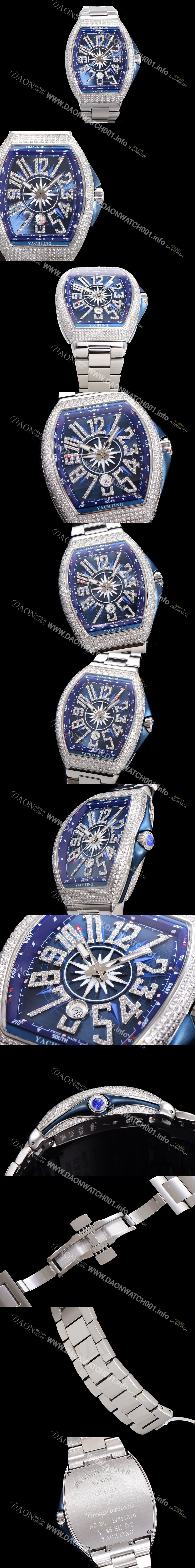 SA급 프랭크뮬러 남성용 1:1수제공정 풀 다이아셋팅 뱅가드 오토매틱 ETA2824 타입 45mm 메탈줄 블루다이얼 fra4686 xx