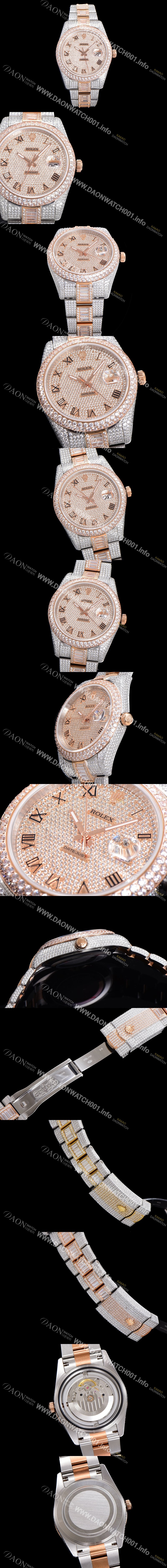 SA급 로렉스 남성용 수제공정형 다이아 18K 로즈골드 튜닝 데이져스트 오토매틱 ETA 2824-2 41mm 보석다이얼 rol23640 xx