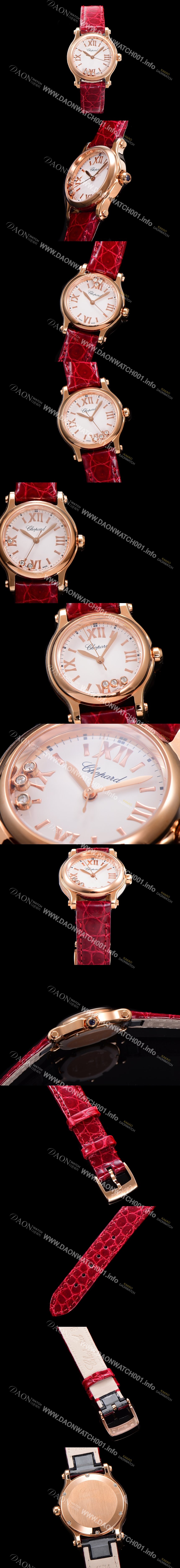 SA급 쇼파드 여성용 해피스포츠 다이아몬드 쿼츠 오리지널 ETA956.102 타입 스몰30mm 레이디스 금장시계  가죽줄 화이트다이얼 cho8298 xx