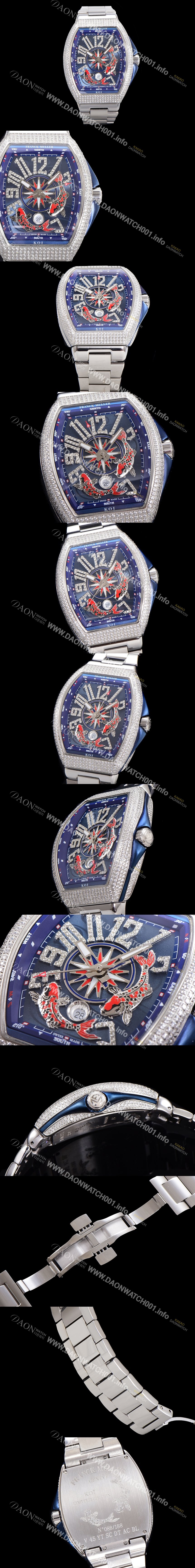 SA급 프랭크뮬러 남성용 1:1수제공정 풀 다이아셋팅 뱅가드 오토매틱 ETA2824 타입 45mm 메탈줄 블루다이얼 fra6062 xx