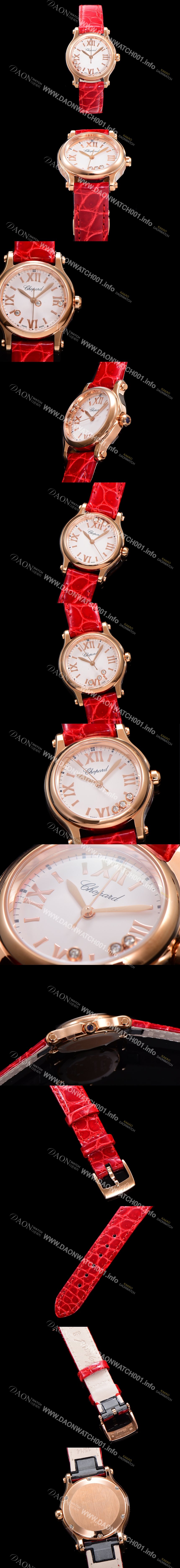 SA급 쇼파드 여성용 해피스포츠 다이아몬드 쿼츠 오리지널 ETA956.102 타입 스몰30mm 레이디스 금장시계  가죽줄 화이트다이얼 cho8420 xx