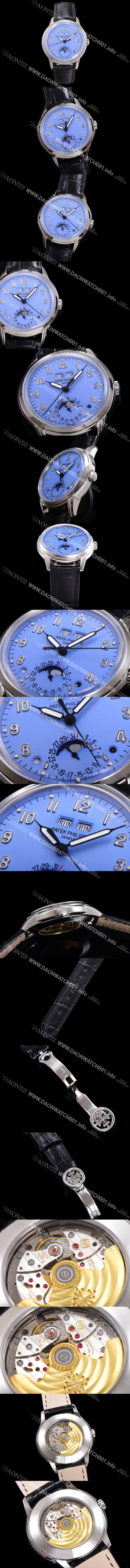 SA급 파텍필립 남성용 퍼페추얼 캘린더 오토매틱 PP Cal.324 타입 40mm 가죽줄 문페이즈 블루다이얼 pat77028 xx
