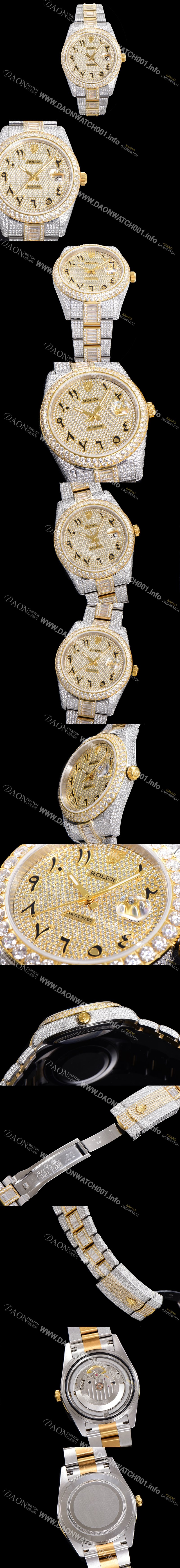 SA급 로렉스 남성용 수제공정형 다이아 18K 옐루골드 튜닝 데이져스트 오토매틱 ETA 2824-2 41mm 보석다이얼 rol24629 xx