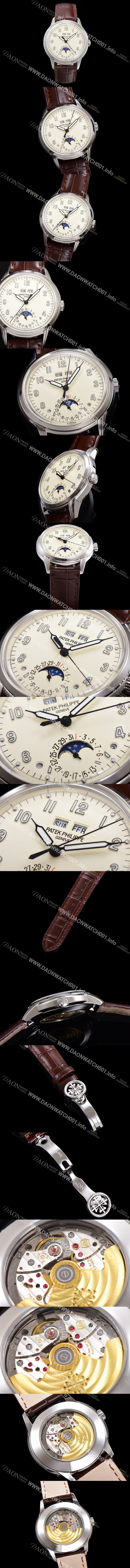 SA급 파텍필립 남성용 퍼페추얼 캘린더 오토매틱 PP Cal.324 타입 40mm 가죽줄 문페이즈 화이트다이얼 pat24729 xx