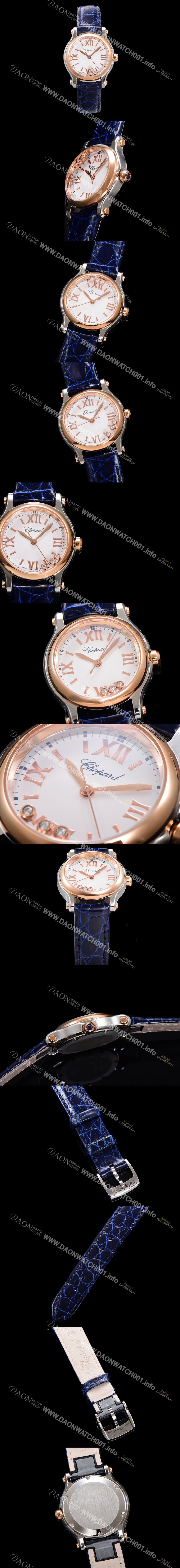 SA급 쇼파드 여성용 해피스포츠 다이아몬드 쿼츠 오리지널 ETA956.102 타입 스몰30mm 레이디스 금장시계  가죽줄 화이트다이얼 cho4668 xx