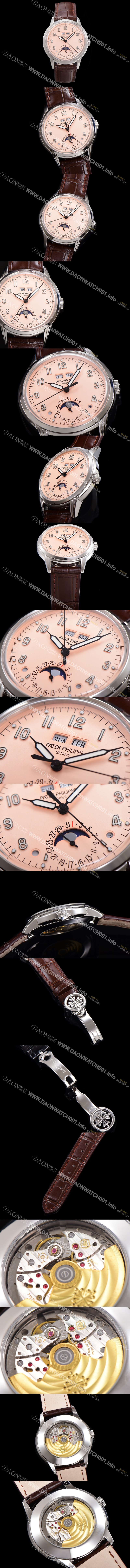 SA급 파텍필립 남성용 퍼페추얼 캘린더 오토매틱 PP Cal.324 타입 40mm 가죽줄 문페이즈 핑크다이얼 pat48084 xx