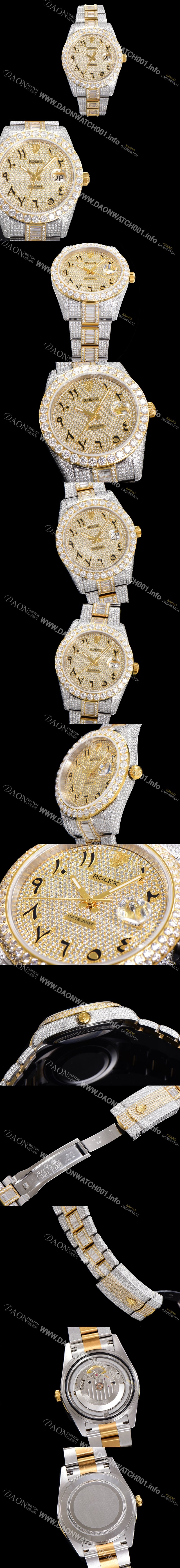 SA급 로렉스 남성용 수제공정형 다이아 18K 옐루골드 튜닝 데이져스트 오토매틱 ETA 2824-2 41mm 보석다이얼 rol30462 xx