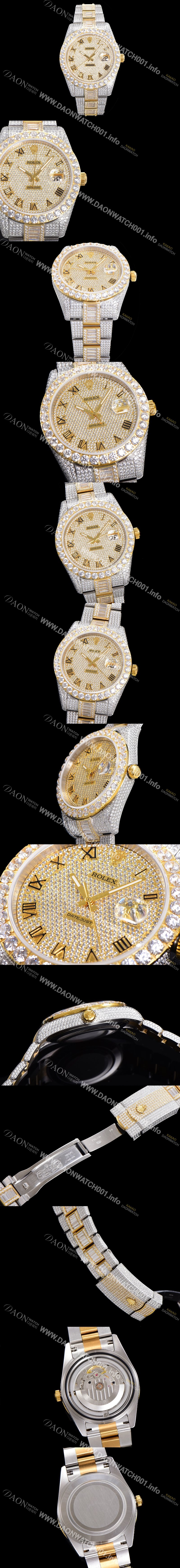 SA급 로렉스 남성용 수제공정형 다이아 18K 엘루골드 튜닝 데이져스트 오토매틱 ETA 2824-2 41mm 보석다이얼 rol09242 xx