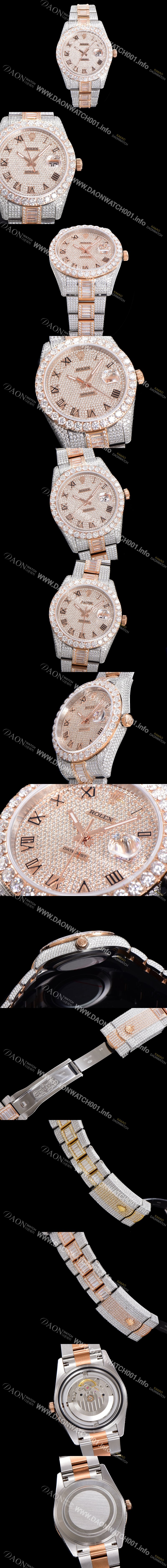 SA급 로렉스 남성용 수제공정형 다이아 18K 로즈골드 튜닝 데이져스트 오토매틱 ETA 2824-2 41mm 보석다이얼 rol44623 xx