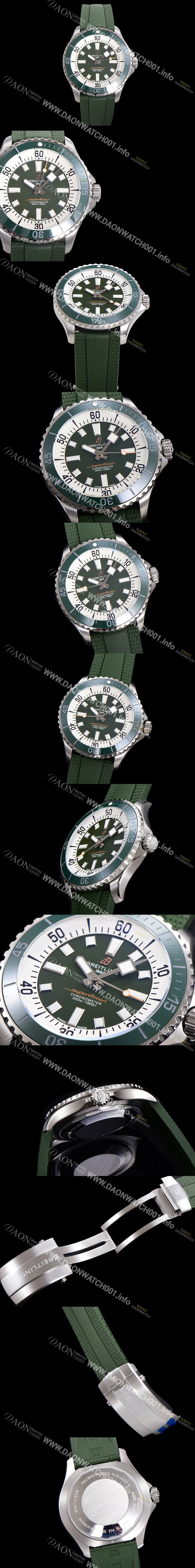 SA급 브라이틀링 뉴 다이버워치 남성용 슈퍼오션 44mm 오토매틱 ETA2824-2 타입 크로노미터 우레탄줄 세라믹베젤 그린다이얼 bre80774 xx