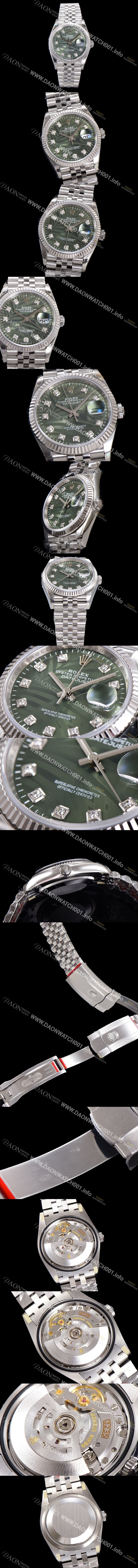 SA급 로렉스 남성용 904L스틸!! 2023신형 데이저스트 36mm II m126234-0055 올리브 그린 다이얼  큐빅인덱스 스틸 브레이슬릿 신형 Cal.3235 오토매틱 무브먼트 ROL16119 xx