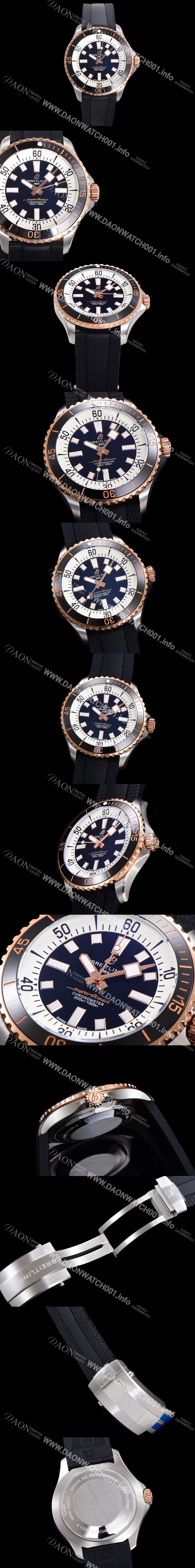 SA급 브라이틀링 뉴 다이버워치 남성용 슈퍼오션 44mm 오토매틱 ETA2824-2 타입 금장시계  크로노미터 우레탄줄 세라믹베젤 블랙다이얼 bre88770 xx