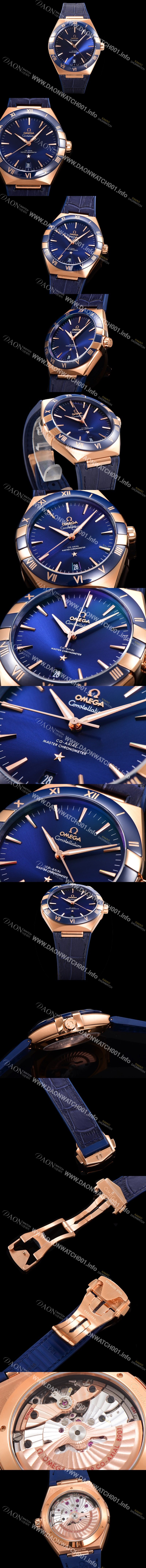 SA급 오메가 남성용 1:1수제공정! 무브UP 컨스틸레이션 코-엑시얼 마스터 오토매틱 Cal.8900타입  41mm  18K 로즈골드 가죽/우레탄 믹스 블루다이얼 omg02892 xx