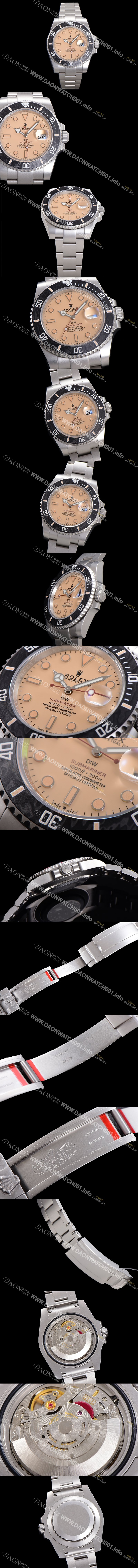 SA급 로렉스 남성용 신형 케이스 업그레이드 러스털러스 스틸 재질 !서브마리너 오토매틱 Cal.3135 40mm  카본 베젤 메탈줄 핑크 골드다이얼 rol49206 xx