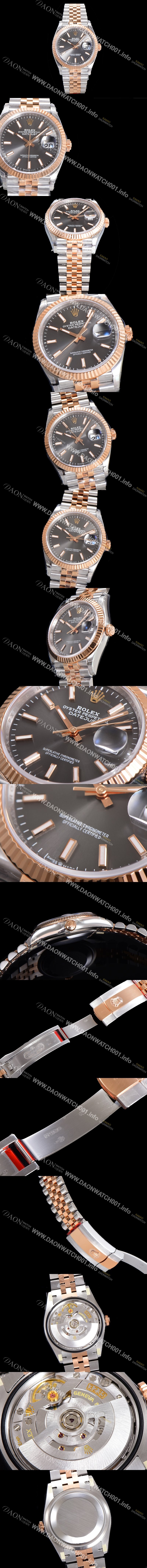 SA급 로렉스 남성용 904L스틸!! 2023신형 데이져스트 36mm II m126231 !! 로즈골드 그레이 다이얼 브레이슬릿 신형 Cal.3235 오토매틱 무브먼트 ROL19323 xx